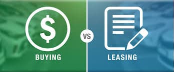 a split black and green image with a pencil and dollar signhat says "buy vs lease"